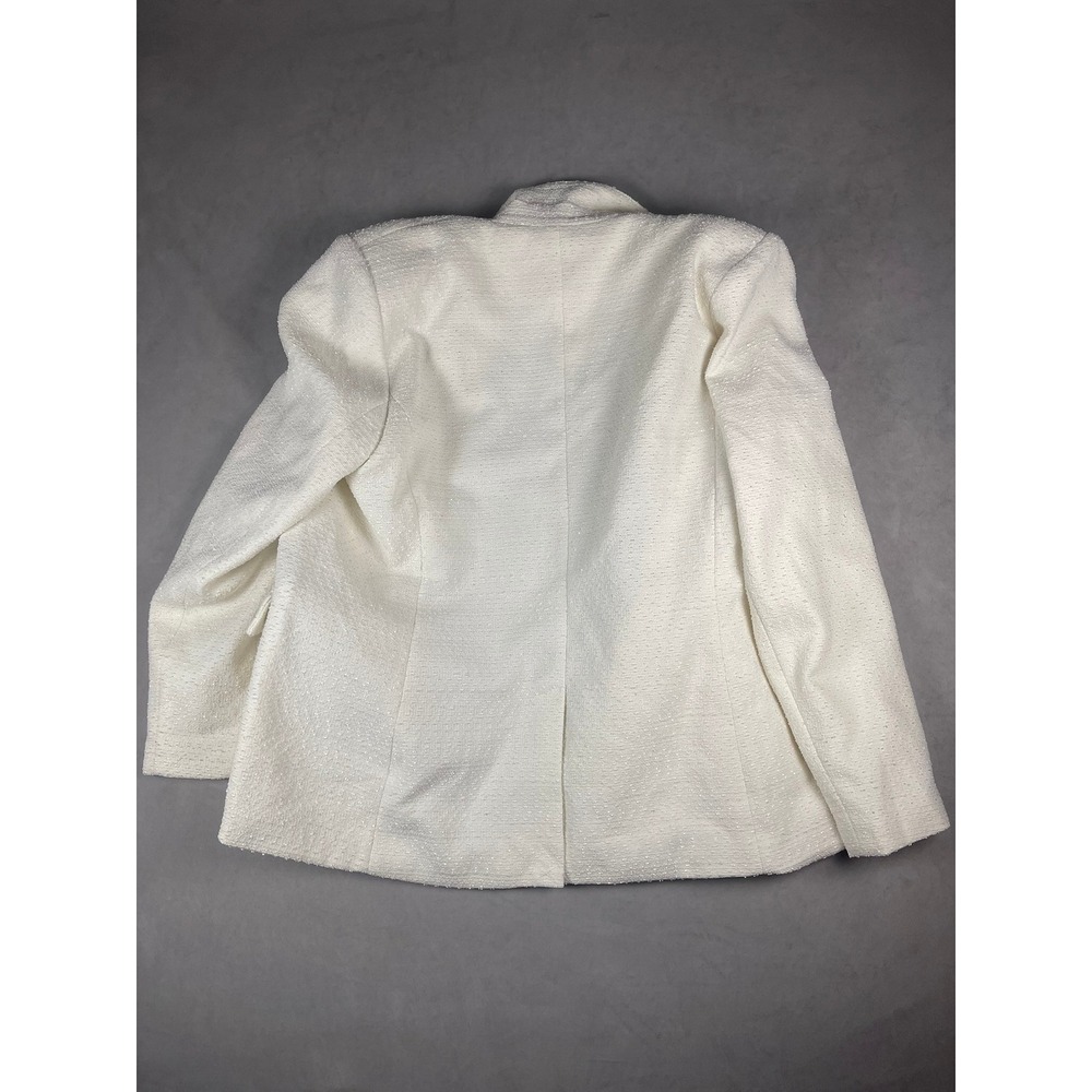Nine West Ivory Tweed Double Breasted Blazer Gold Buttons Metallic Shimmer XL - Picture 2 of 6